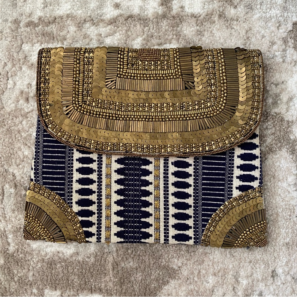 Free People Metallic Gold and Navy Crossbody Bag
